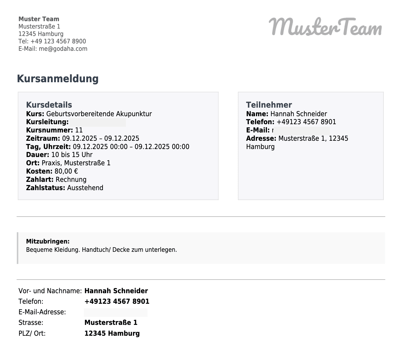 Automatisch versendete Bestätigungsmails